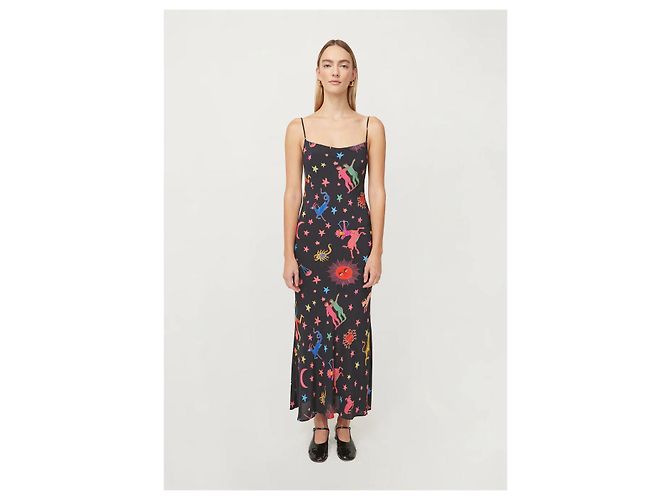 Autre Marque Rhode Jemima Kleid Neon Zodiac Print Schwarz