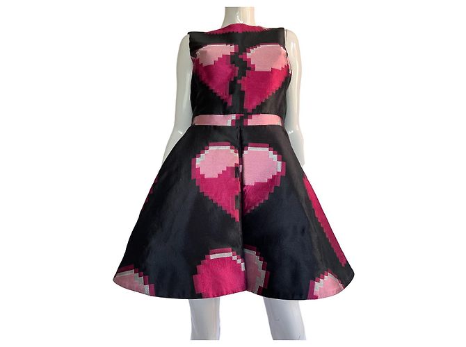 Philipp Plein Fatality Kleid mit Herzen Schwarz Rosa Pink
