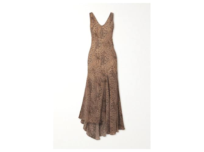 Autre Marque Cortana Felino Animal Print Silk Maxi Dress Brown  ref.1343929