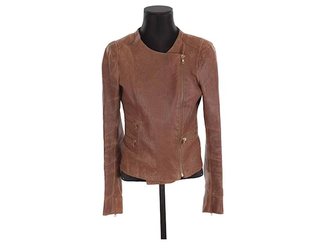 Maje Leather coat Brown  ref.1344000
