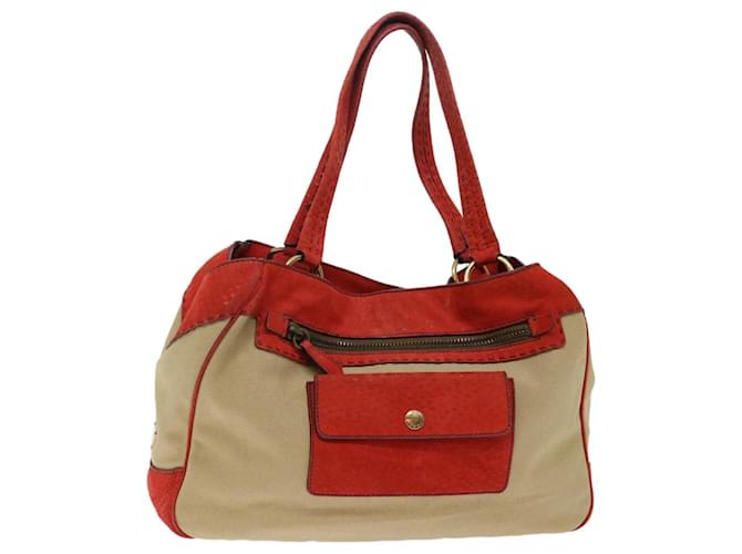 PRADA Borsa a Mano Tela Beige Rosso Auth bs13613  ref.1344003