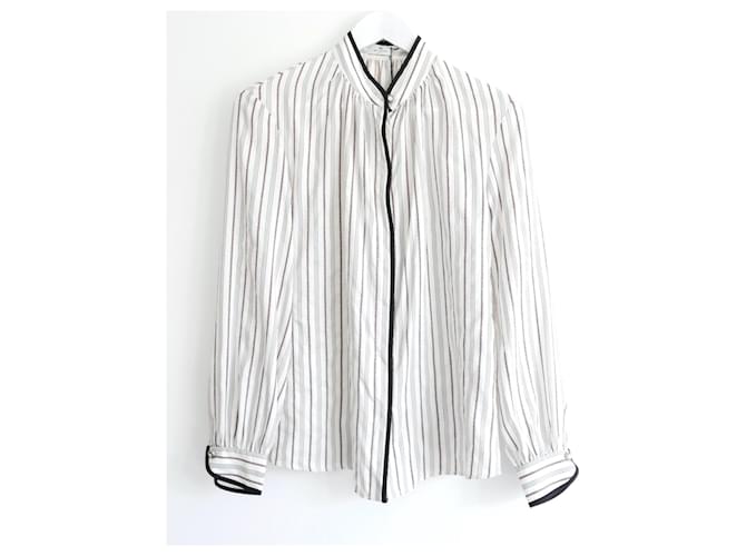 Etro Embroidered Detail Striped Silk Blouse White  ref.1344152