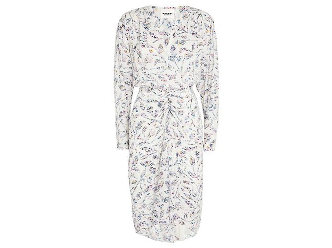 Isabel Marant Etoile Danalia Ecru Block Print Kleid Weiß Mehrfarben Roh