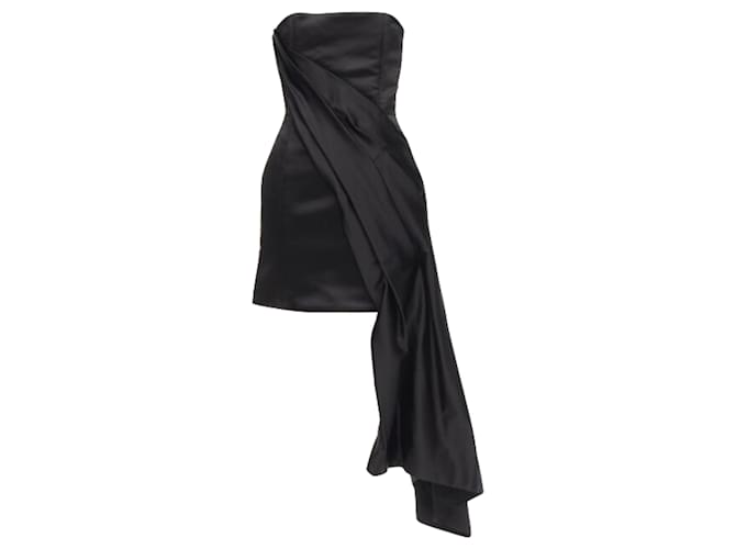 Autre Marque Halpern Black Strapless Asymmetric Draped Bustier Bodice Satin Mini Dress Viscose  ref.1344479