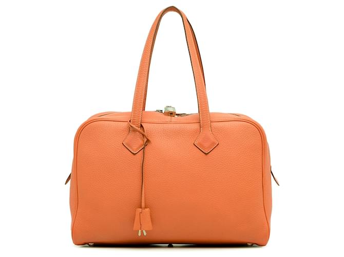 Victoria Hermès HERMES HandbagsLeather Orange  ref.1344501