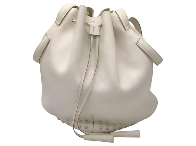 Autre Marque Tod's White Leather Drawstring Bucket Bag  ref.1344519