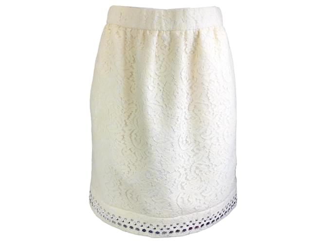 Autre Marque NO. 21 Falda de encaje con dobladillo adornado en color marfil Crudo Algodón  ref.1344530