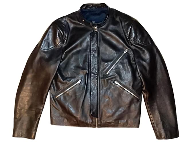 ACNE STUDIOS NEIL TAPED BLACK LEATHER BIKER JACKET SS14  ref.1344657