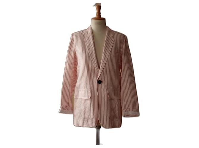 blazer primavera/verão Vanessa Bruno Branco Vermelho Algodão Viscose Linho  ref.1344661