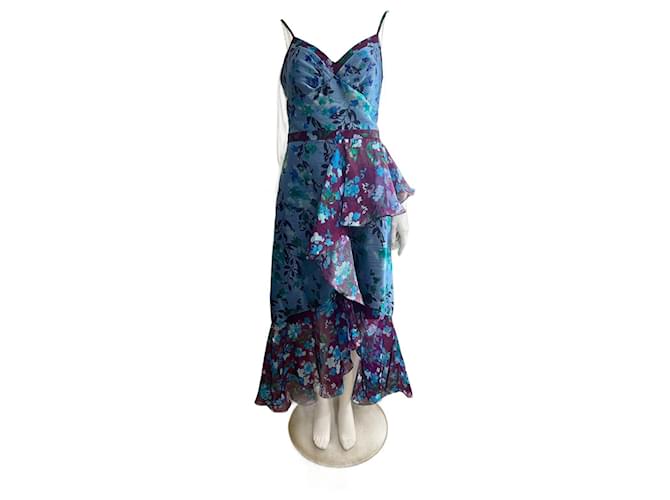 Marchesa Robe sans manches en organza floral avec ourlet asymétrique à volants sur le côté Polyester Nylon Multicolore  ref.1344686