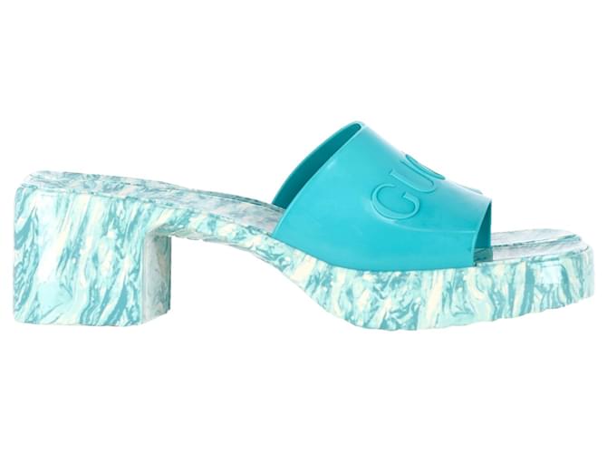 Sandálias Gucci Marble Sole com logotipo em azul claro Borracha  ref.1344817