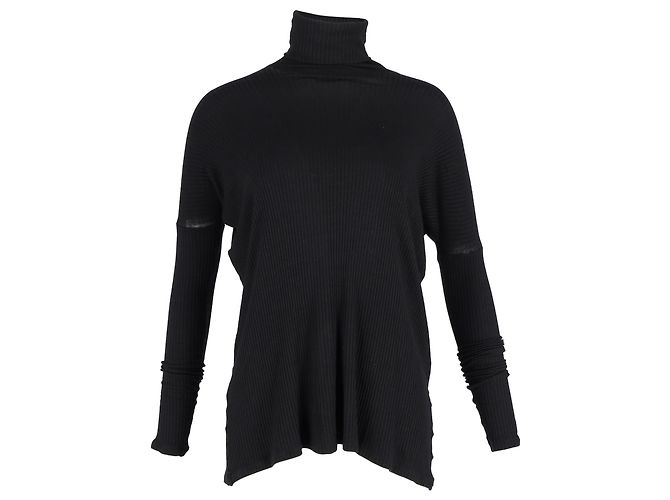 Maison Martin Margiela Maison Margiela geripptes, übergroßes Rollkragenoberteil aus schwarzer Wolle