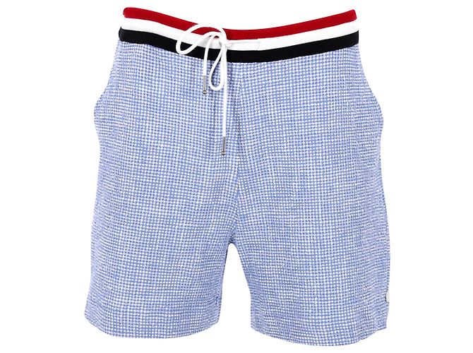 Thom Browne Drawstring Tweed Shorts in Light Blue Cotton