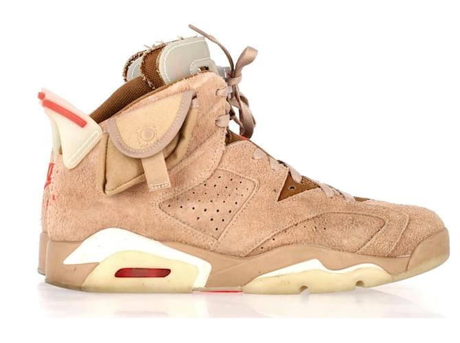 Nike x Travis Scott Jordan 6 Tênis retrô em camurça bege Marrom Suécia  ref.1344887