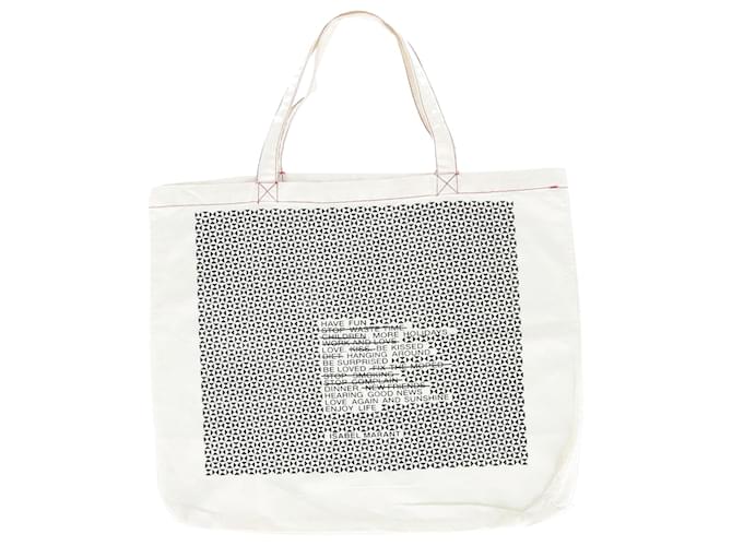 Isabel Marant Printed Tote Bag in White Canvas Cotton  ref.1344902