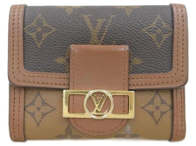 Louis Vuitton Carteira compacta Portefeuille Dauphine em bom estado Marrom Lona  ref.1344941