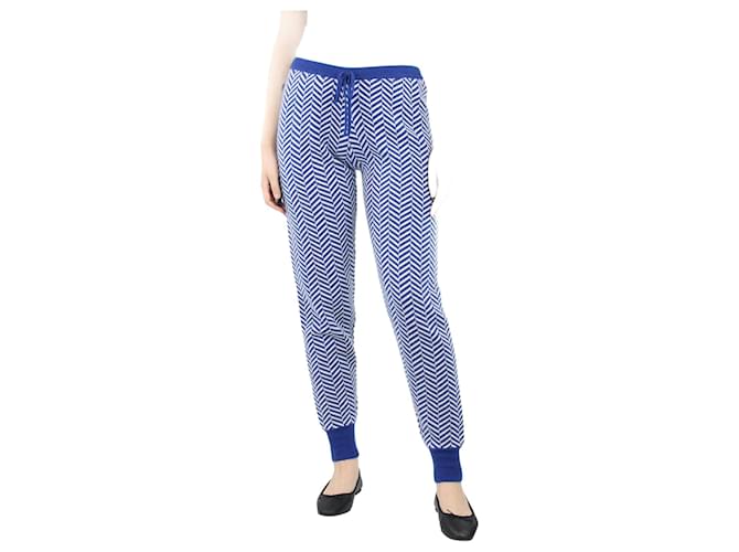 Autre Marque Pantaloni in maglia jacquard chevron blu e panna - taglia M Lana  ref.1344965