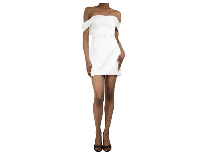 Autre Marque Mini vestido de cetim creme com ombros largos - tamanho Reino Unido 8 Cru Poliéster  ref.1344982