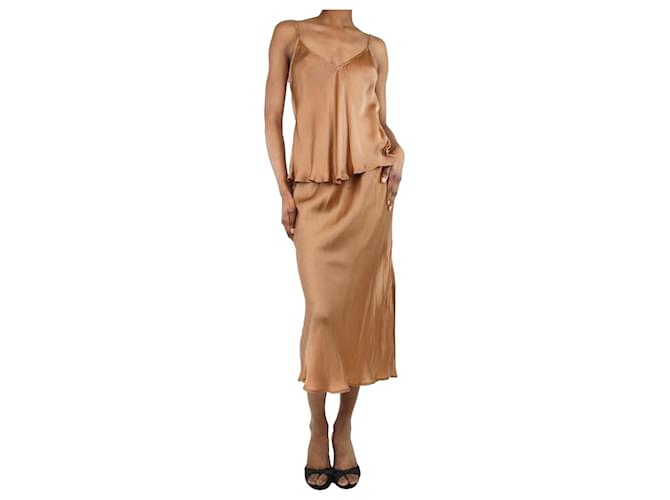 Autre Marque Conjunto de top camisero y falda midi marrón - talla UK 8 Castaño Viscosa  ref.1344991