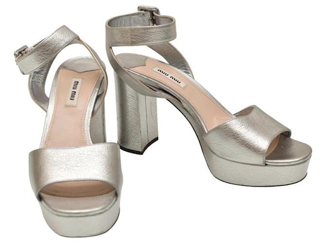 Miu Miu Heels Silvery Leather  ref.1345257