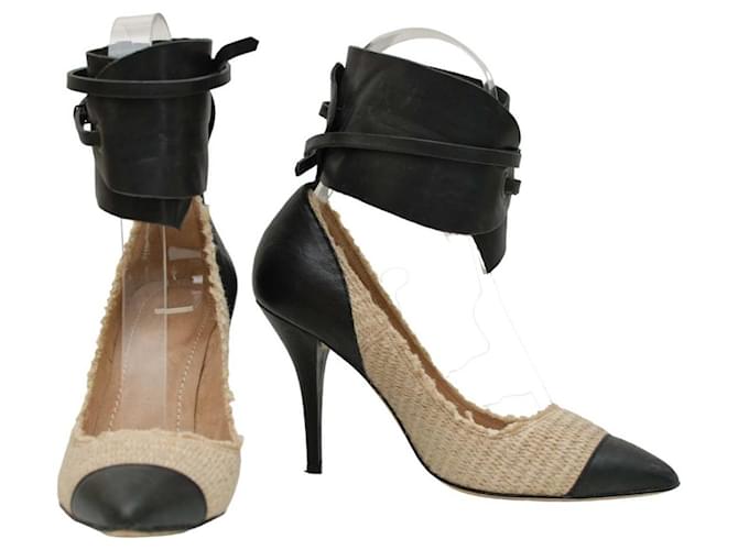 Isabel Marant Heels Black Beige Leather Straw  ref.1345258