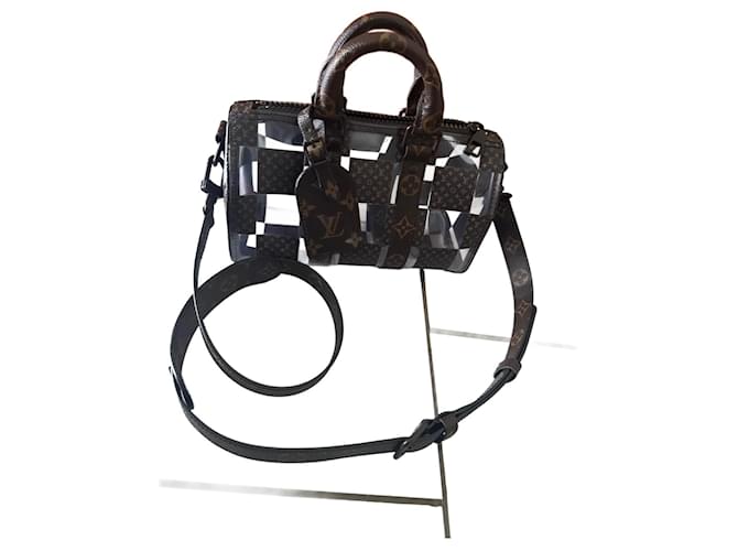 Abbesses Louis Vuitton Keepall 25 Chess monogram Brown Leatherette  ref.1345299