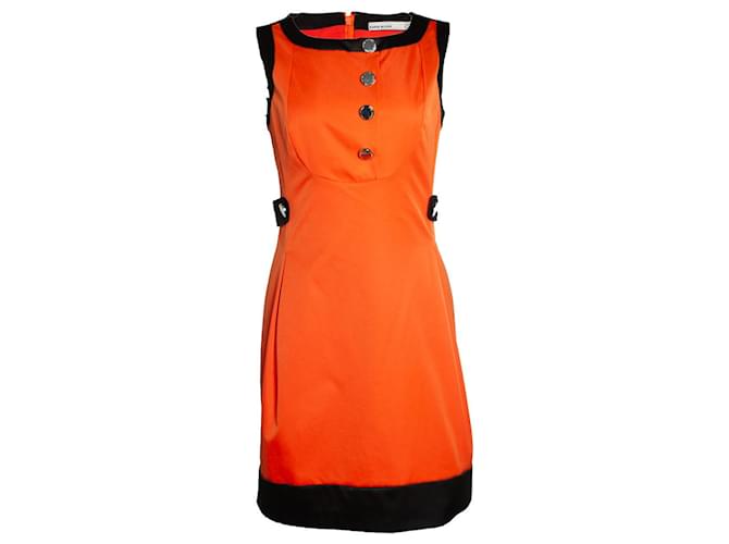 Karen Millen, Um vestido de linha em laranja Preto Algodão  ref.1345495