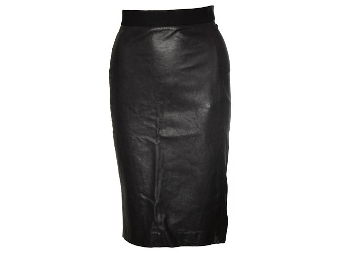 DKNY, saia lápis stretch com couro Preto