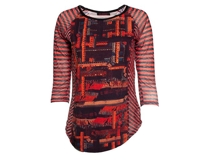 Autre Marque CUSTO, t-shirt a manica lunga con strass Nero Rosso Arancione
