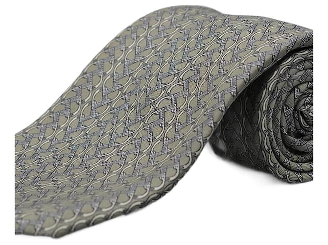 Hermès Corbata Gris con Diseño Grey Silk  ref.1345513
