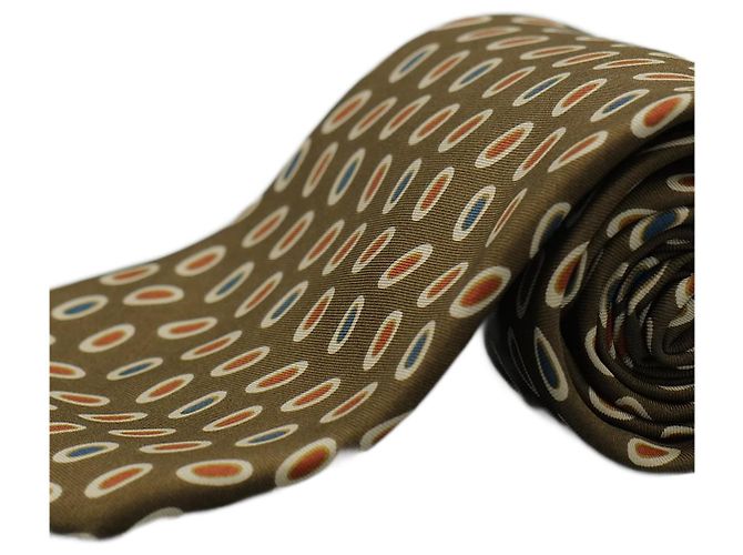 Autre Marque Corbata Marrón con Círculos Azules y Rojos Brown