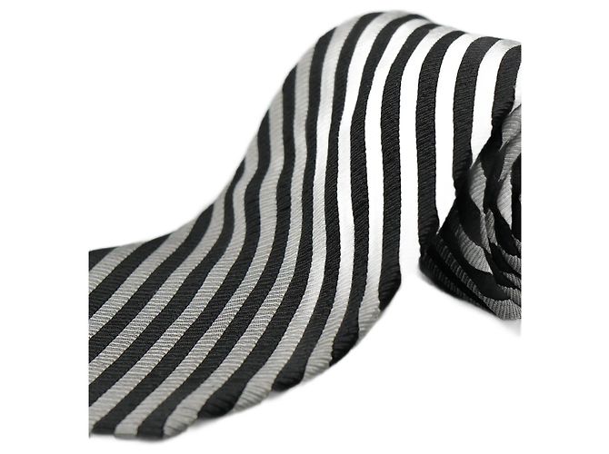 Donna Karan Corbata Negra a Rayas Grises Black