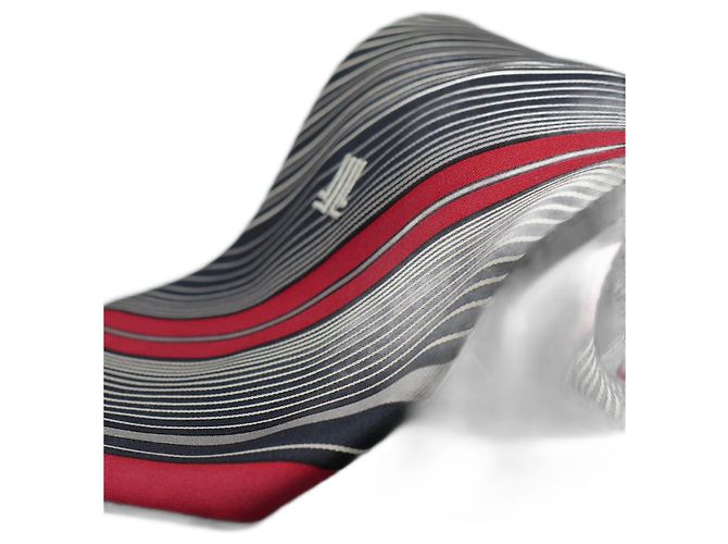 Lanvin Corbata Negra a Rayas Grises y Rojas Nero