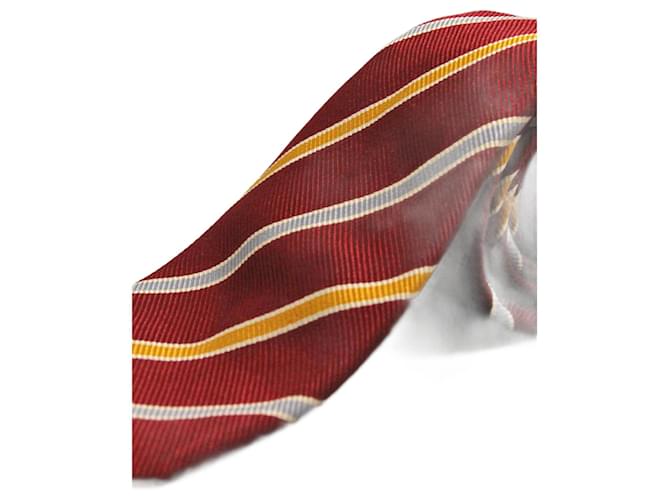 Autre Marque Corbata Roja a Rayas Amarillas y Azules Red Silk  ref.1345565