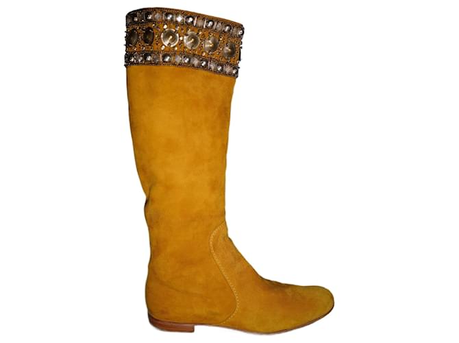 Giuseppe Zanotti Botas Altas con Pedrería Suede Jaune  ref.1345570