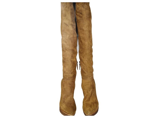 Prada Botas Altas de Ante Marron