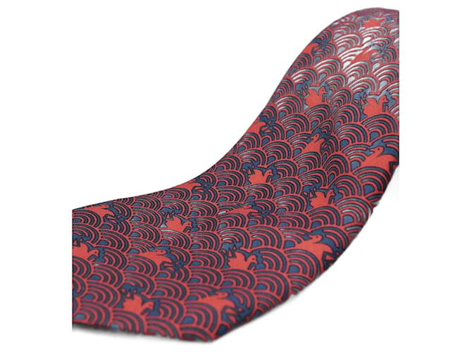 Hermès Corbata Roja con Diseño de Patos Red Silk  ref.1345573