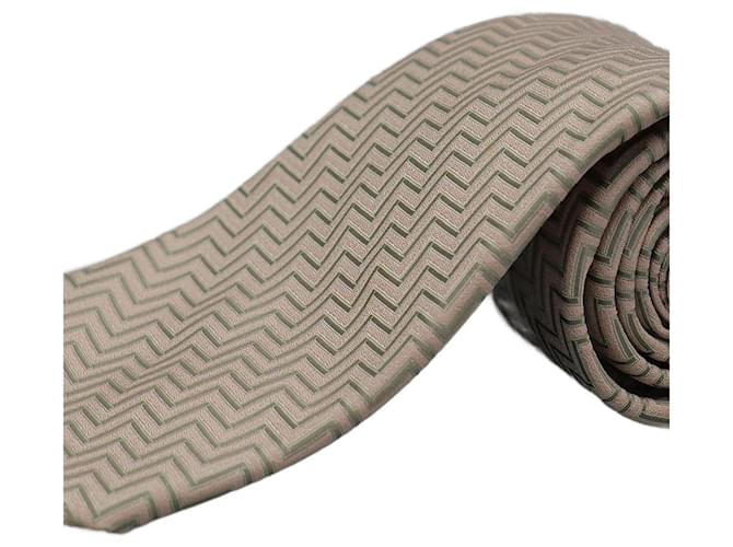 Hermès Corbata Rosa con Diseño a Rayas Pink Silk  ref.1345577