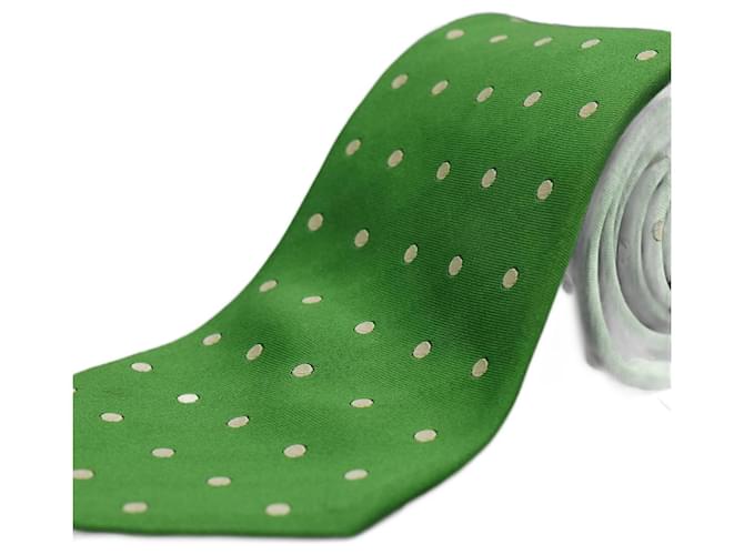 Ralph Lauren Corbata Verde con Puntos Blancos Green Silk  ref.1345589