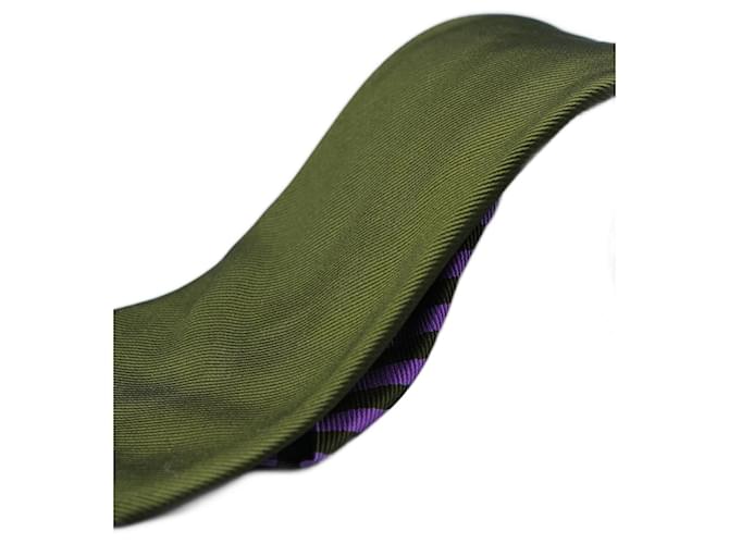 Autre Marque Corbata Verde con Rayas Moradas Green Silk  ref.1345592