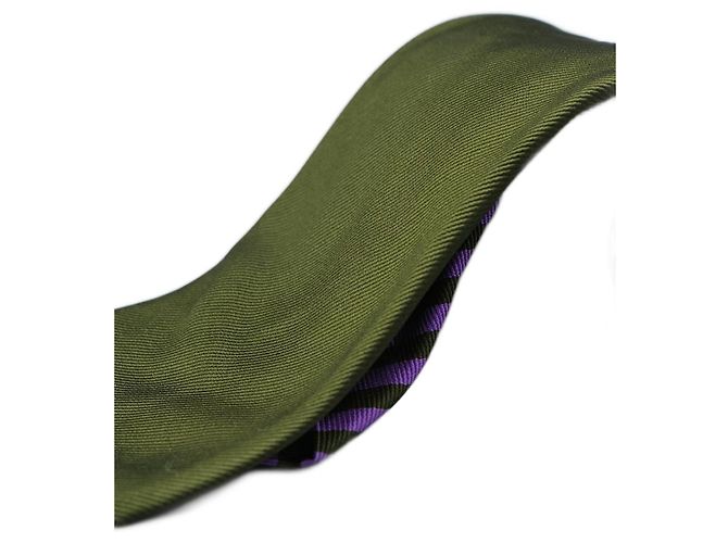 Autre Marque Corbata Verde con Rayas Moradas 
