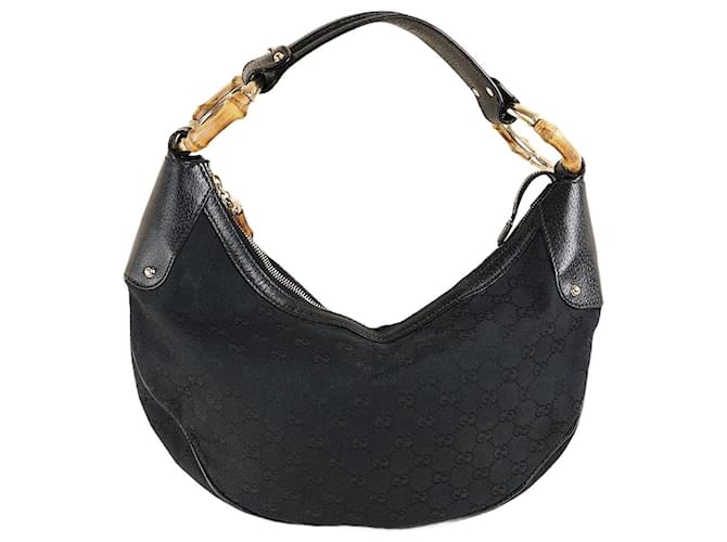 Gucci Bamboo Ring Shoulder Bag Black Cloth  ref.1345599