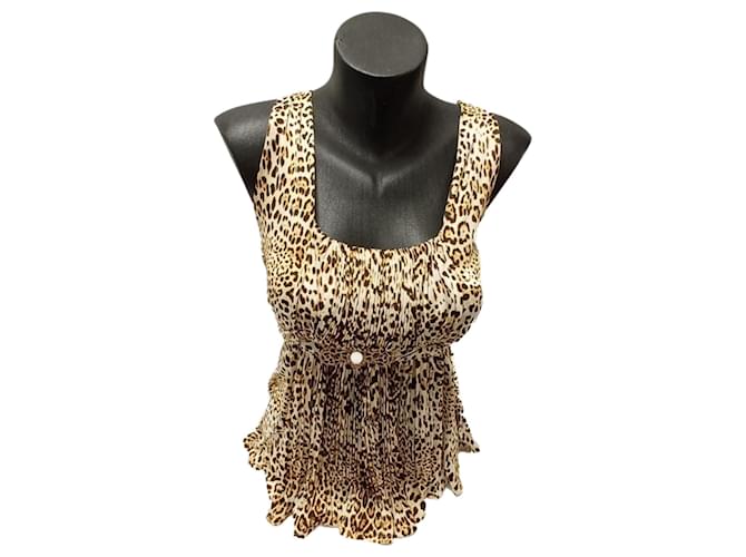 Roberto Cavalli Camiseta de Tirantes de Animal Prit Brown Viscose  ref.1345615