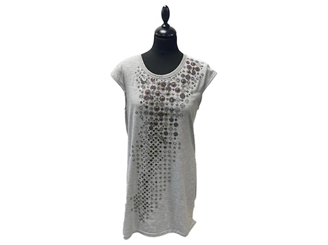 Barbara Bui Camiseta Gris con Diseño Central Grey Silk  ref.1345616