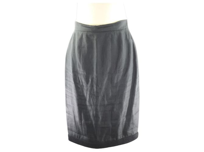 Falda Chanel Negra de Lino Talla 40 Negro