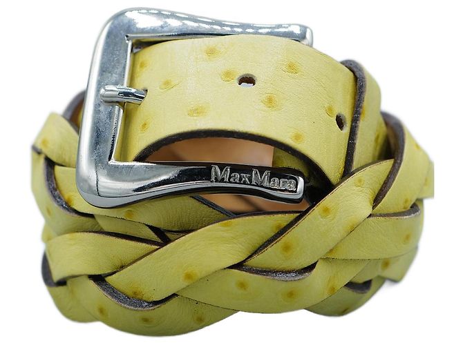 Cinto Max Mara de pele de avestruz trançado amarelo