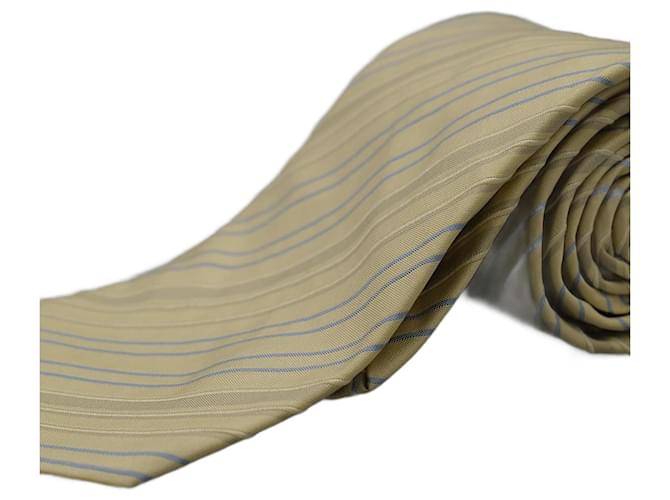 Hermès Corbata Amarilla a Rayas azules Yellow Silk  ref.1345696