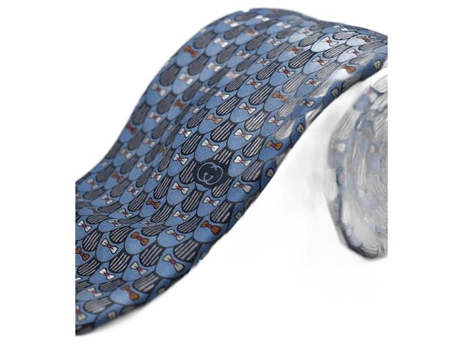 Gucci Corbata Azul con Diseño de Bailarinas Blue Silk  ref.1345713