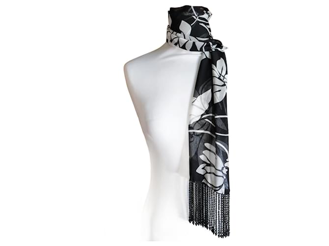 Dolce & Gabbana Foulard Negro con Flores Nero Seta  ref.1345716