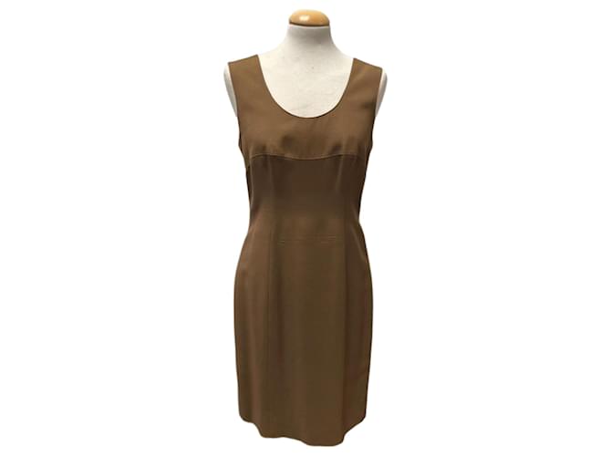 Guy Laroche Vestido Marron sin Mangas Marrom Seda  ref.1345746